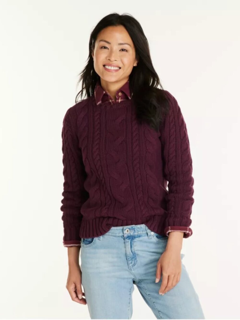 L.L. Bean Women's Double Loop Cable Sweater Crewneck